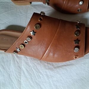 Ron White Slip On Sandals Rust Size 8.5 Leather Upper Beaded EUC